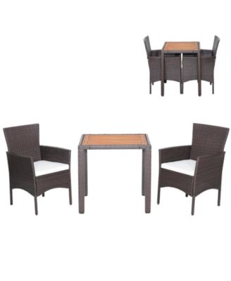 Set of 3 Wicker Dining Set Acacia Wood Table Top W/ Cushioned Chairs Patio Garden