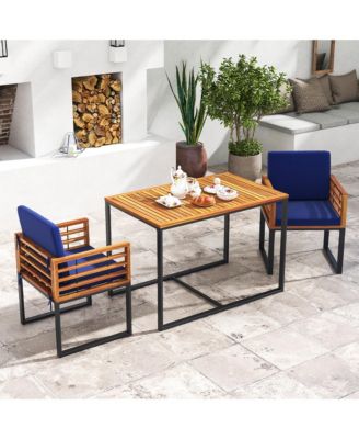 3 Piece Outdoor Dining Set 2 Acacia Wood Armchairs w/ 43.5 Inch Dining Table