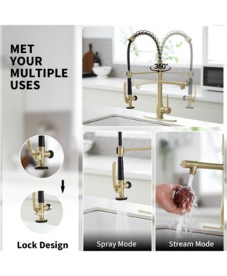 Spring Single-Handle Pull Down Sprayer Kitchen Faucet, Commercial High Goosenck Kitchen Sink Faucet in Brushed Nickel