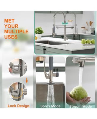 Spring Single-Handle Pull Down Sprayer Kitchen Faucet, Commercial High Goosenck Kitchen Sink Faucet in Brushed Nickel