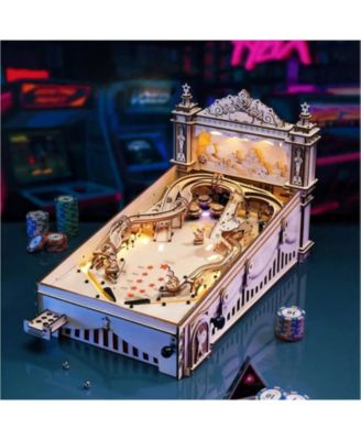 3D Wooden Puzzle Pinball Machine Model,Diy Retro Games Marble Run, Beige, 18.7"10.8"18.7
