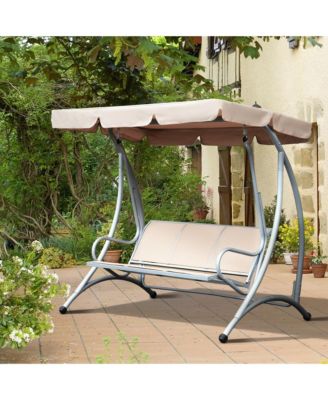 3-Seat Outdoor Porch Swing Chair, Patio Swing Glider with Adjustable Canopy, Breathable Seat, and Steel Frame for Garden, Poolside, Backyard, Beige