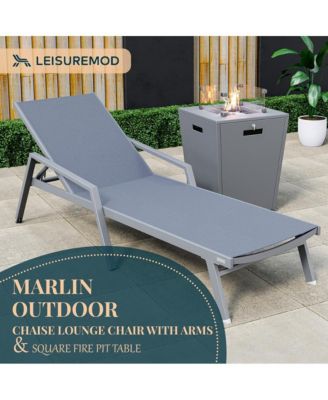 Grey Aluminum Outdoor Patio Chaise Lounge Chair With Arms