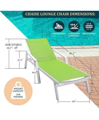 White Aluminum Outdoor Patio Chaise Lounge Chair With Arms
