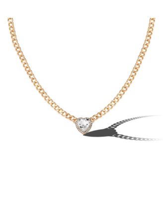 Gold-Tone Heart Pendant Necklace & Crystal Stud Earring Set