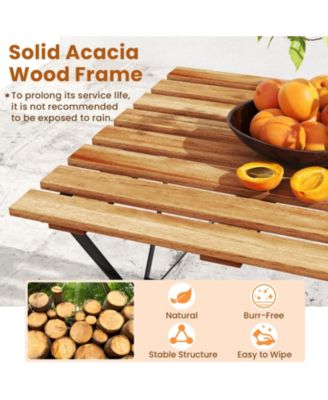 5 PCS Patio Acacia Wood Dining Set w/ 4 Folding Chairs Slatted Seat & Tabletop
