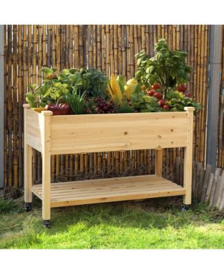 Outdoor Wood Raised Garden Bed Planter Box on Wheels for Easy Mobility