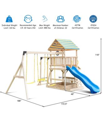 Backyard Wooden Swing Set Slide Playset for Kids Outdoor Climbing Wall Sandpit