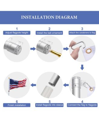 EZ GO 30ft Eagle Topper Telescopic Flag Pole Kit Solar Light Outside 3x5' US Flag Ball Top