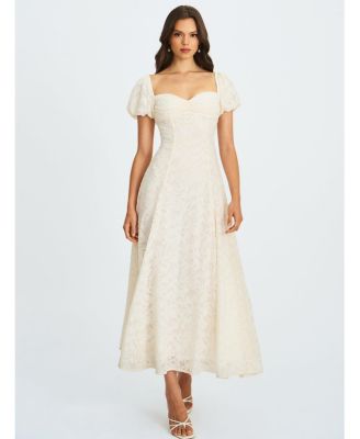 Women Pandora White Bubble Sleeve Backless Maxi Dress