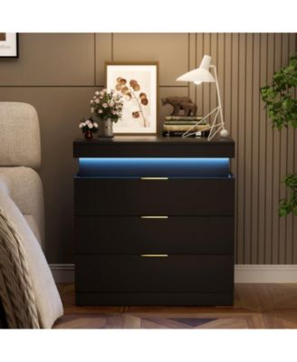 Nightstand storage table with Charging Station and LED Lights