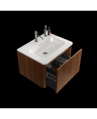 Etna 24" Floating Vanity With Ceramic Sink and Striped Surface, Pre-Assembled Unit