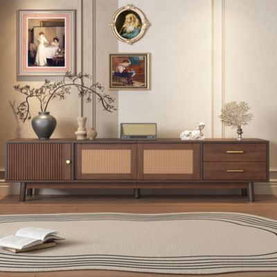 Modern Storage Cabinet Farmhouse TV Stand with Sliding Doors and Drawer