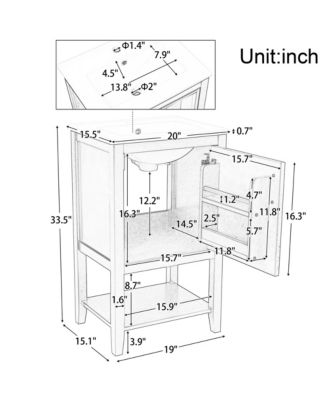 20" Vanity Cabinet with Sink, Soft-Close Door, Open Shelf and Storage Rack for Bathroom Use