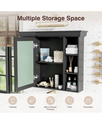 35" x 28" Wall Mounted Medicine Cabinet with Mirror Door and 6 Open Shelves, Modern Bathroom Cabinet