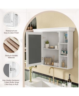 35&amp;quot; x 28&amp;quot; Wall Mounted Medicine Cabinet with Mirror Door and 6 Open Shelves, Modern Bathroom Cabinet