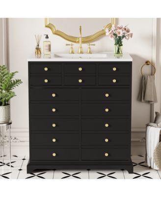 30" Freestanding Vanity with Ceramic Sink, Soft-Close Doors and Storage Drawers