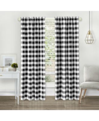 Modern Country Farmhouse 3 Piece Buffalo Check Plaid Window Curtains & Valance Set - 63 in - Baby Blue