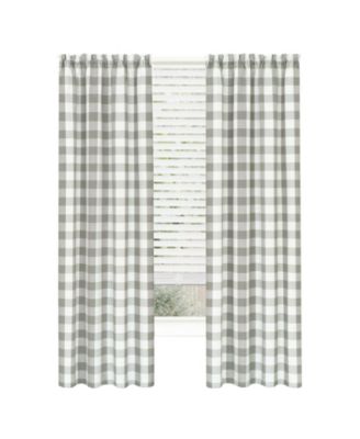 Modern Country Farmhouse 3 Piece Buffalo Check Plaid Window Curtains & Valance Set - 63 in - Gray