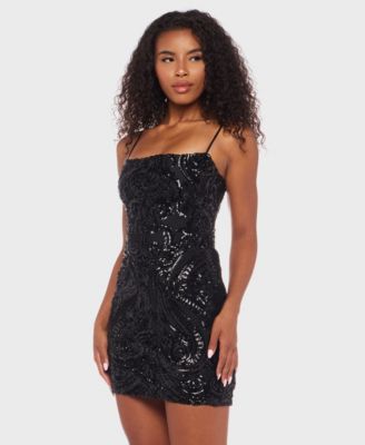 Juniors' Strappy Mesh Sequin Bodycon Dress