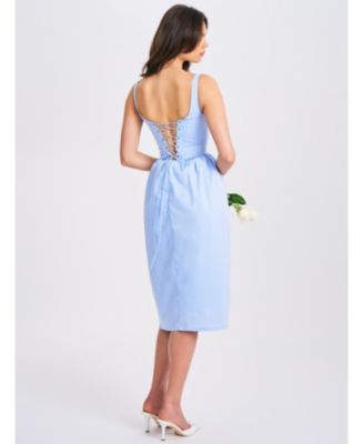 Women Reina Blue Drop Waist Corset Midi Dress