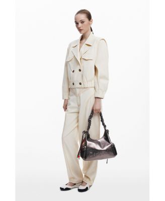 Women's Metallic medium 3D logo bag with ruched handle