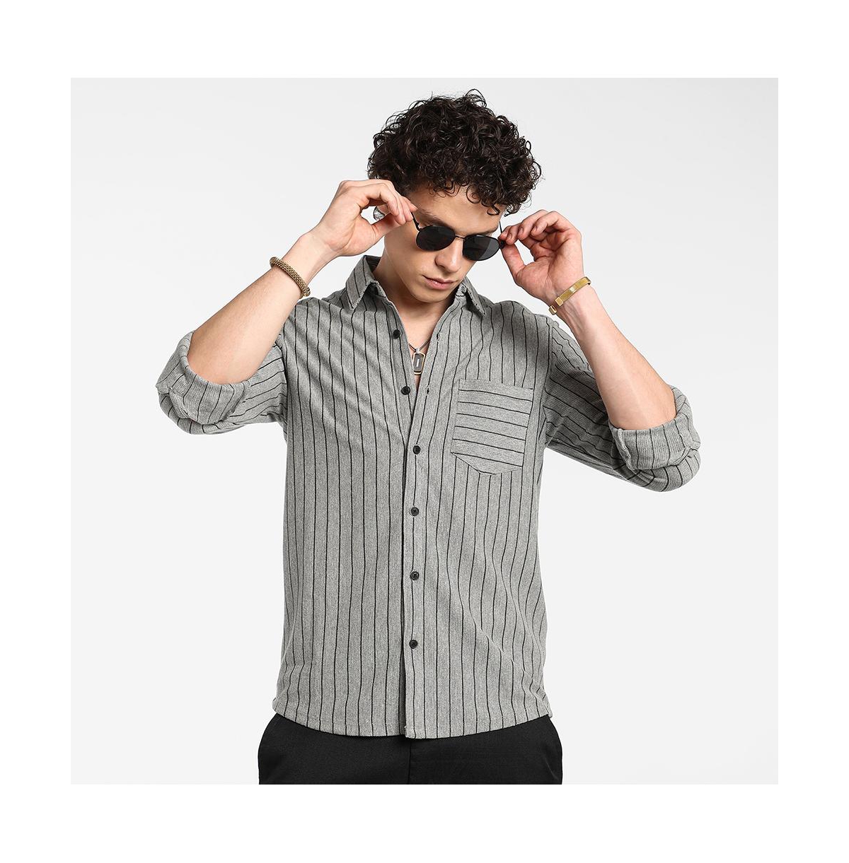 Campus Sutra Men's Moon Grey Pinstriped Shirt
