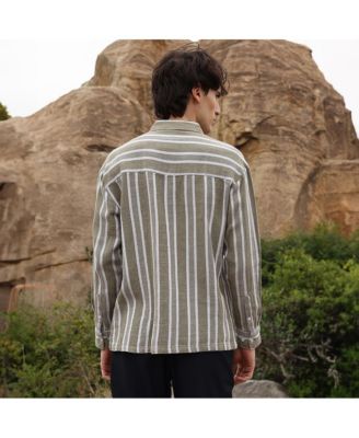 Men's Peanut Brown & Off-White Utility Halo-Stripe Oversized Shirt