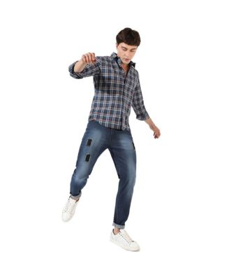 Men's Blue Checkered Regular Fit Casual Shirt