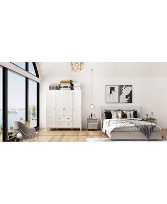 Modern Nordic style minimalist 4-door 2-drawer armoire, white wardrobe, bedroom closet