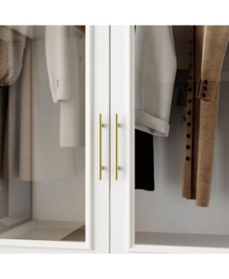 2-Door 3-Drawer Wardrobe with Tempered Glass – Bedroom Closet Armoire