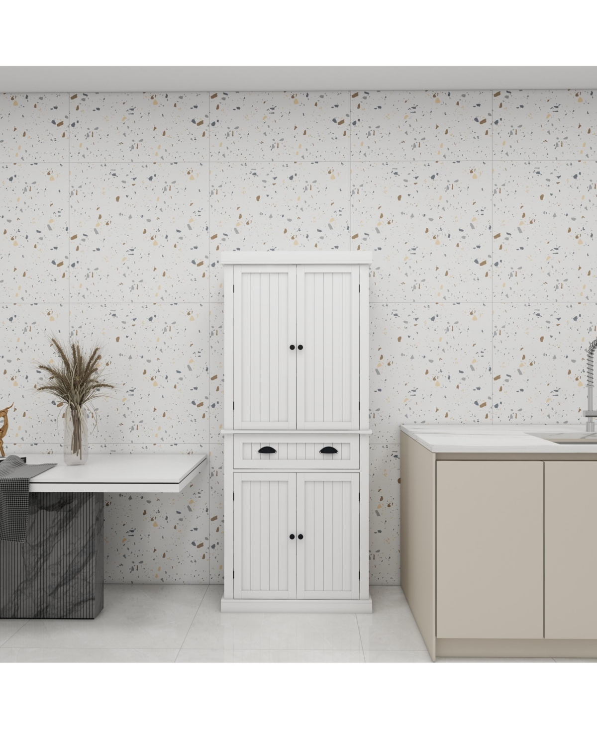 Casainc 71" Freestanding Kitchen Pantry Cabinet With 4 Doors, Drawer and Adjustable Shelves