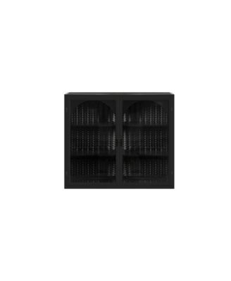 27.56" Two-Door Wall Cabinet With Glass Front and Three-Tier Storage With Woven Detail