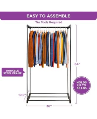 Portable Wardrobe Closet - Premium Metal Hanging Rod with Beige Cover- 65 Lb. Weight Capacity- Super Easy Assembly, No Tools Required