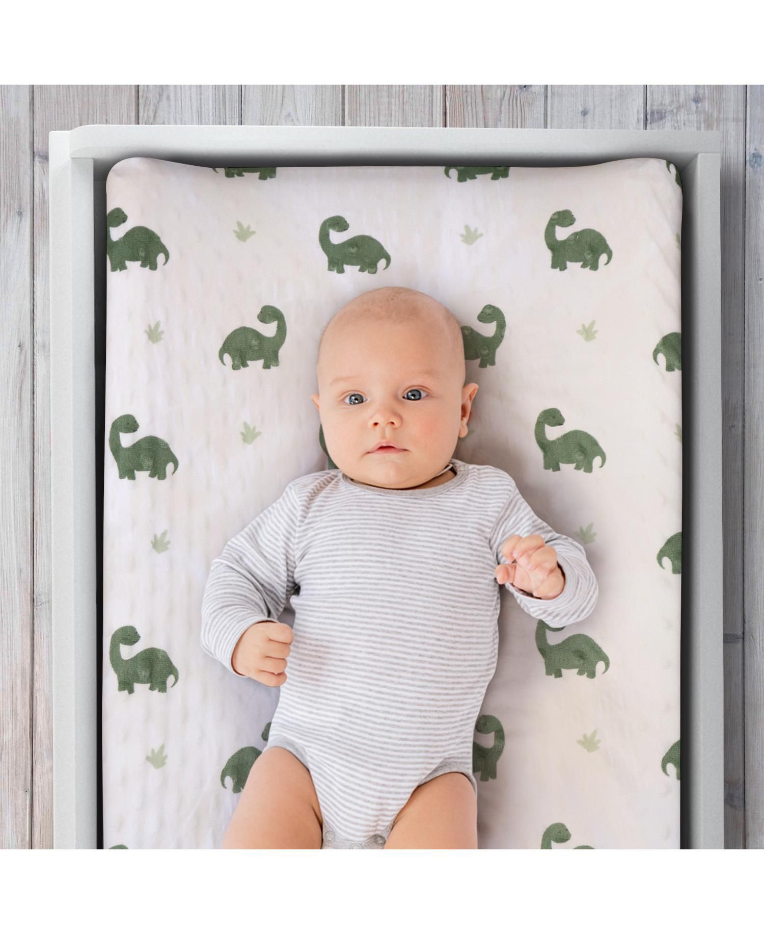 Changing Pad Cover for Baby Boys, Green Dino Minky