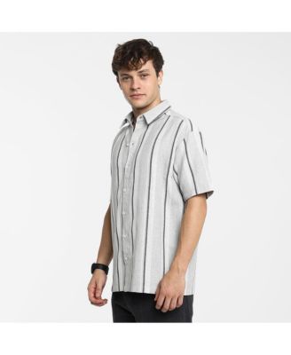 Men's Ash Grey Unbalanced Striped Shirt