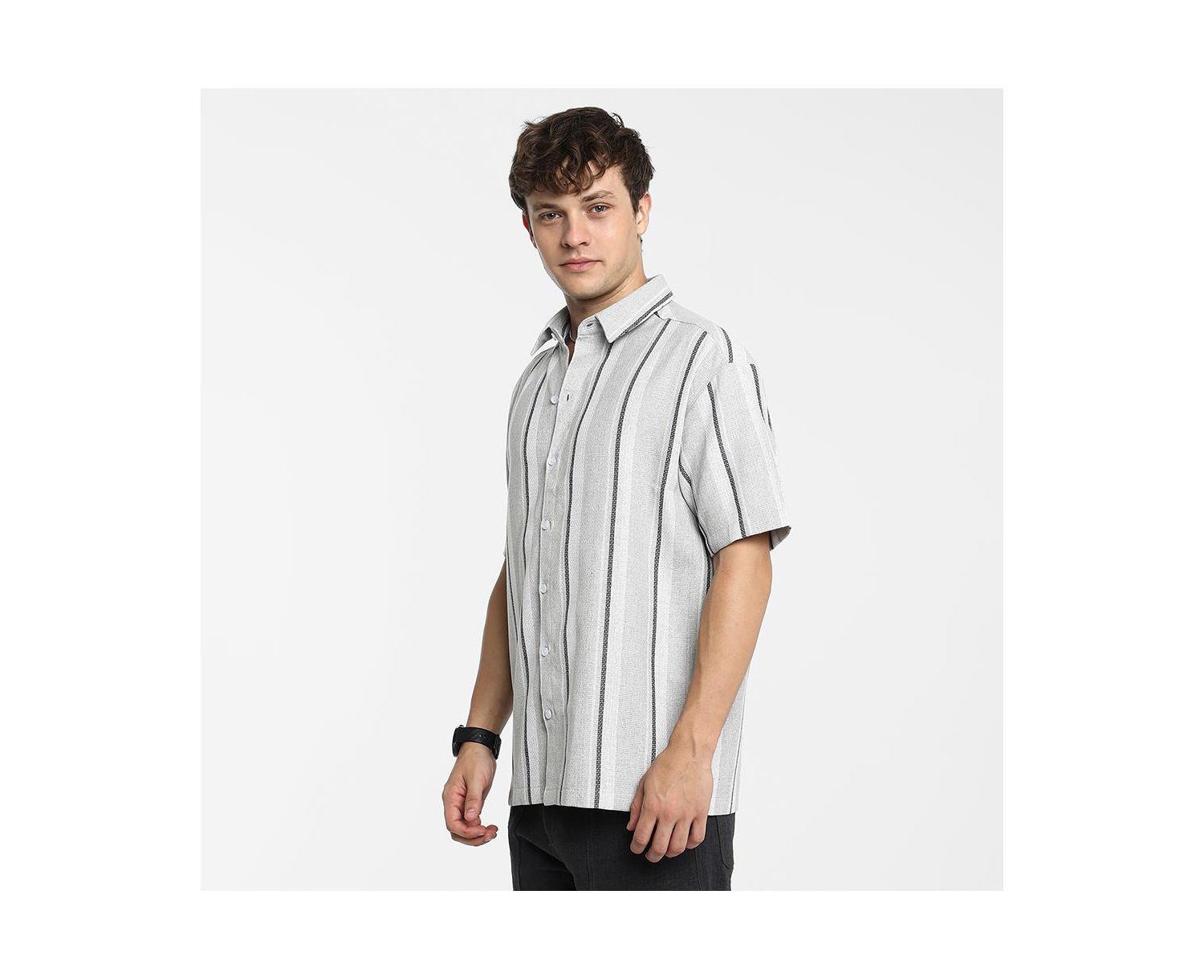 Men's Ash Grey Unbalanced Striped Shirt