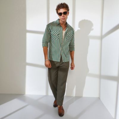 Men's Forest Green & Khaki Beige Candy Striped Oversized Shirt