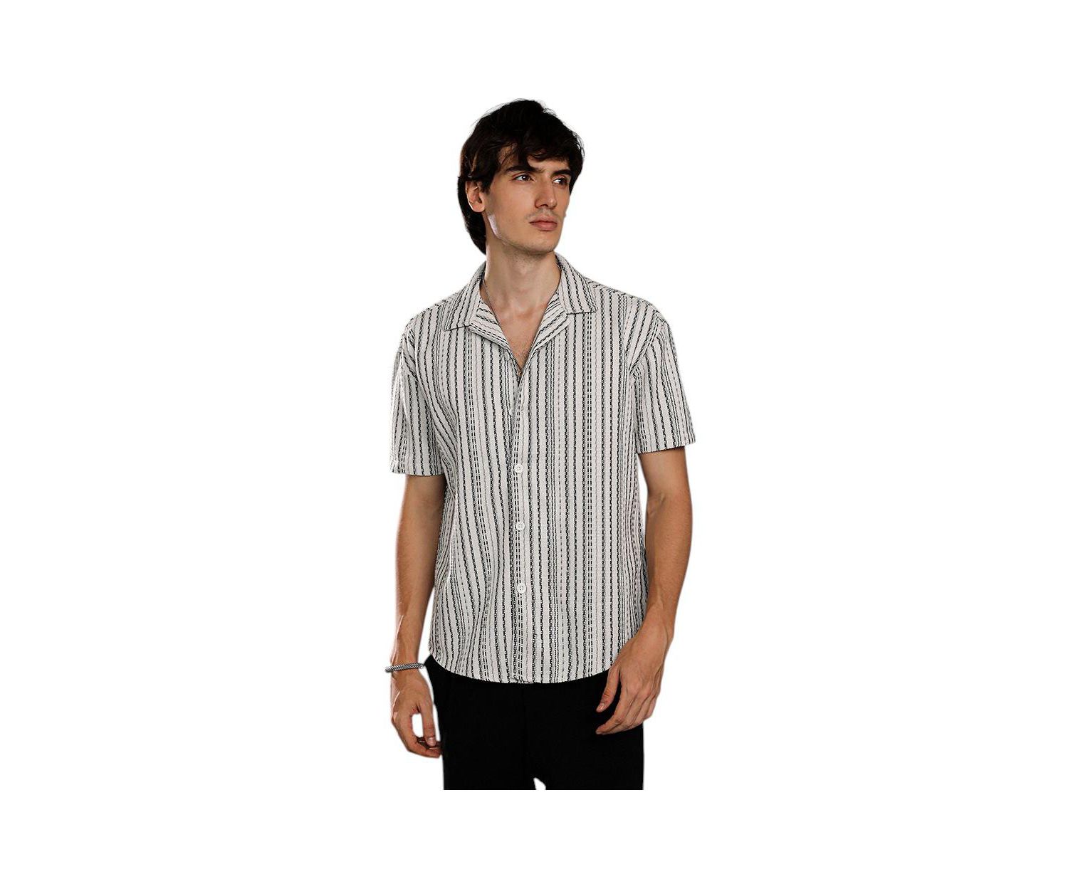 Men's Striped-Weave Oversized Shirt