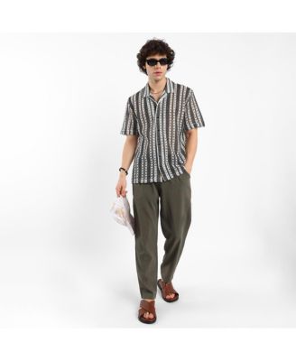 Men's Cream White & Midnight Black Multitrack Knit Oversized Shirt