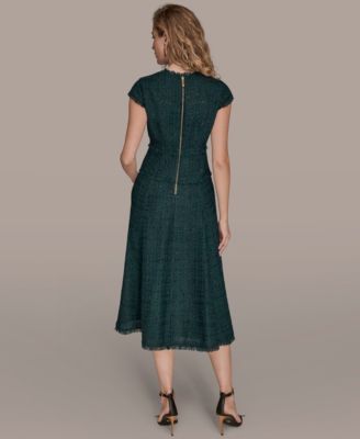Women's Tweed Cap Sleeve A-Line Midi Dress