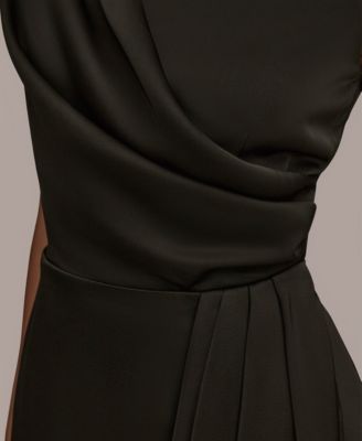 Women's Pleated Satin Scarf Sheath Midi Dress