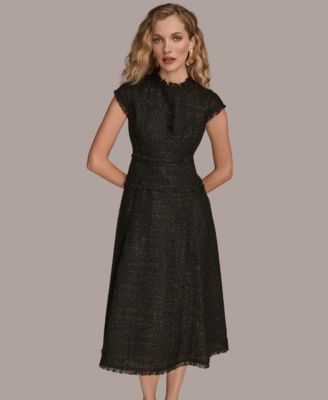 Women's&nbsp;Tweed Cap Sleeve A-Line Midi Dress