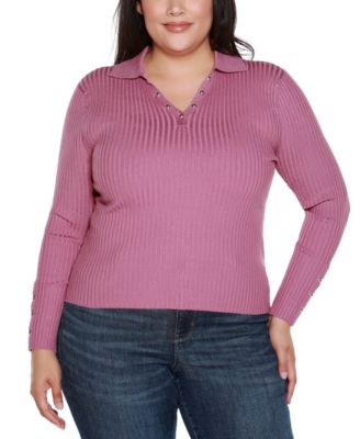Plus Size Long Sleeve Johnny Collar Sweater
