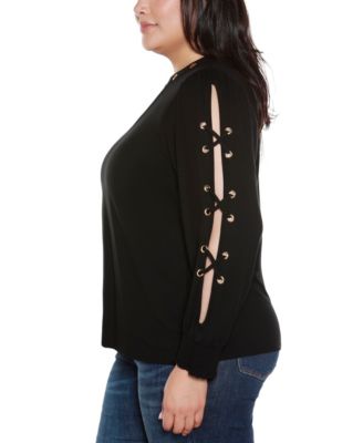 Plus Size Slit-Sleeve Keyhole Knit Top