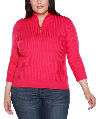 Plus Size Ribbed Quarter-Zip Sweater
