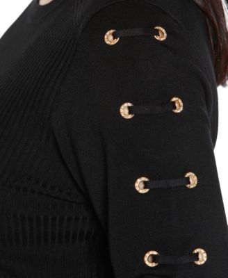 Plus Size Grommet-Trim Ribbed Sweater