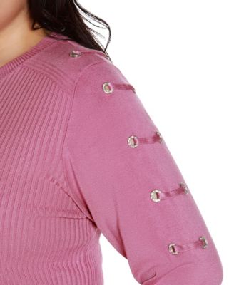 Plus Size Grommet-Trim Ribbed Sweater