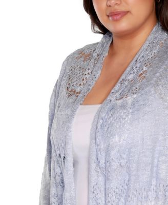 Plus Size Open-Front Pointelle-Trim Cardigan Sweater