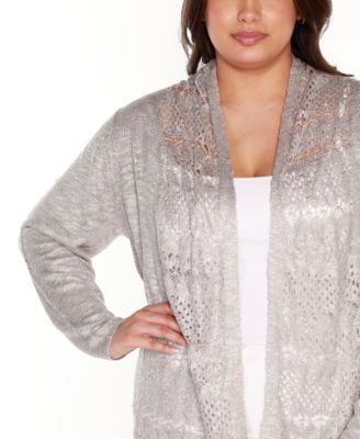 Plus Size Open-Front Pointelle-Trim Cardigan Sweater